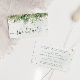 Winter Holiday Botanical Greenery Glitter Wedding Enclosure Card