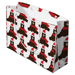 Winter Holiday Brown Bear Large Gift Bag