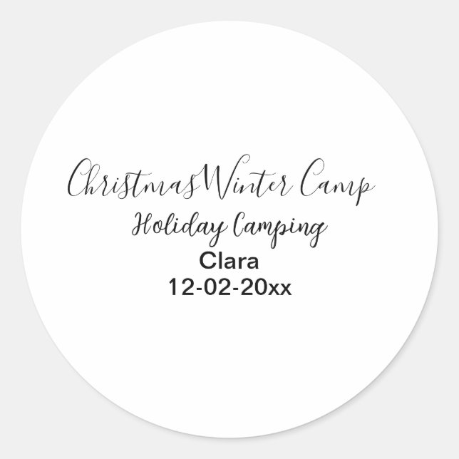 Winter holiday camping custom add name date classic round sticker (Front)