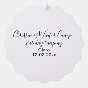 Winter holiday camping custom add name date ornament card