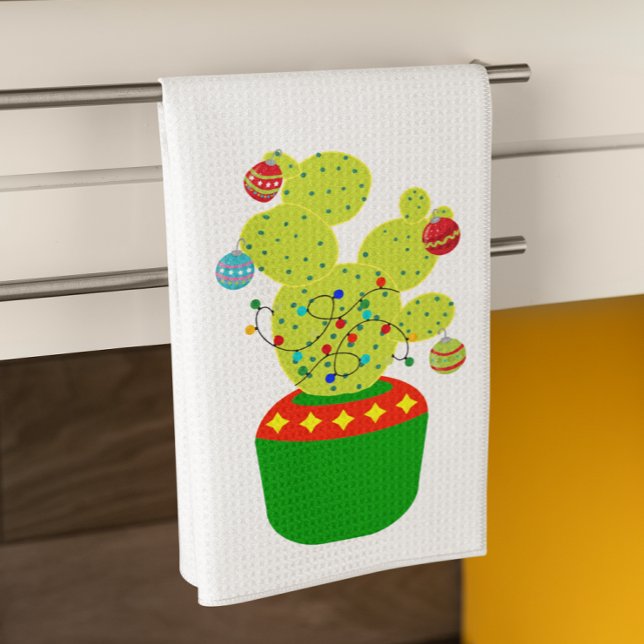 Winter Holiday Christmas Cactus Desert Southwest Kitchen Towel (Creator Uploaded)