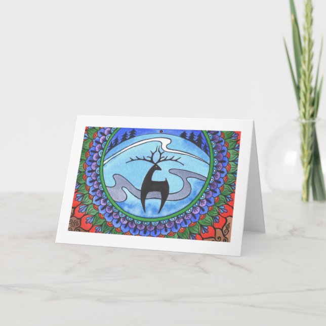 Winter holiday/christmas card, "Deer Mandala" Holiday Card (Front)