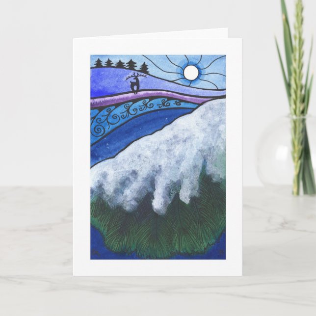 Winter holiday/Christmas card, "Distant Deer" Holiday Card (Front)
