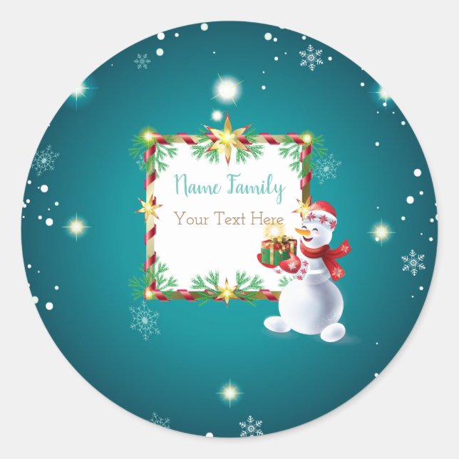 Winter Holiday Christmas & New Year Snowman Classic Round Sticker (Front)