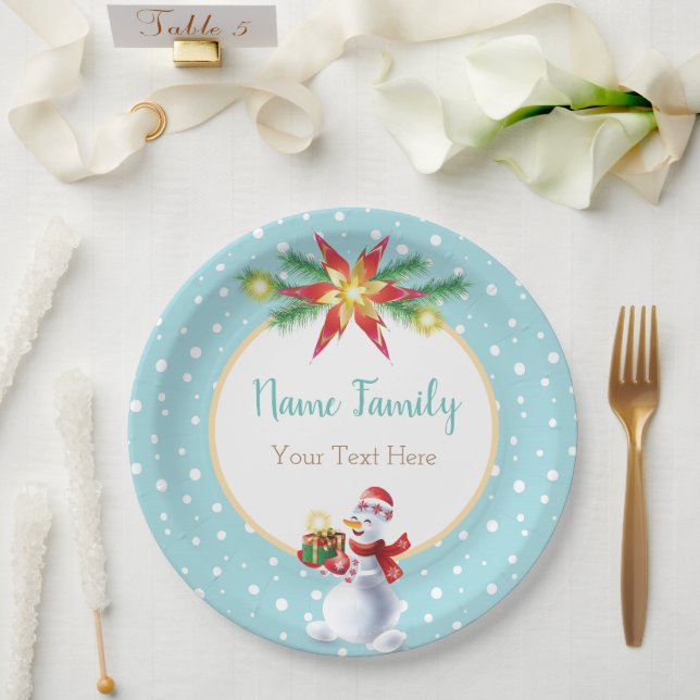 Winter Holiday Christmas & New Year Snowman Paper Plate (Wedding)