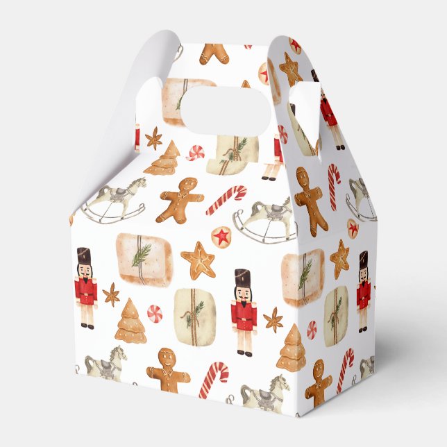 Winter Holiday Christmas Nutcracker Cookie Pattern Favor Box (Front Side)