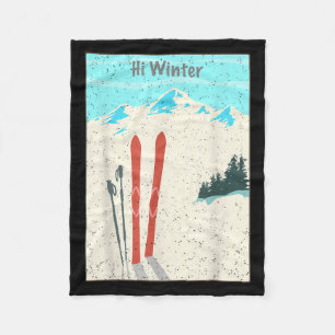 Winter Holiday Christmas Ski X-mas Skiing Skier  Fleece Blanket