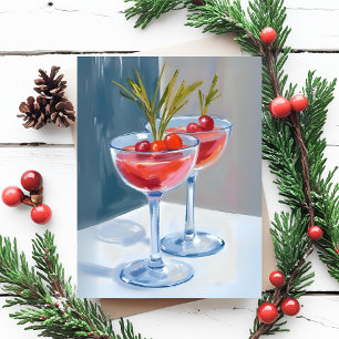 Winter Holiday Cocktails Watercolor Postcard
