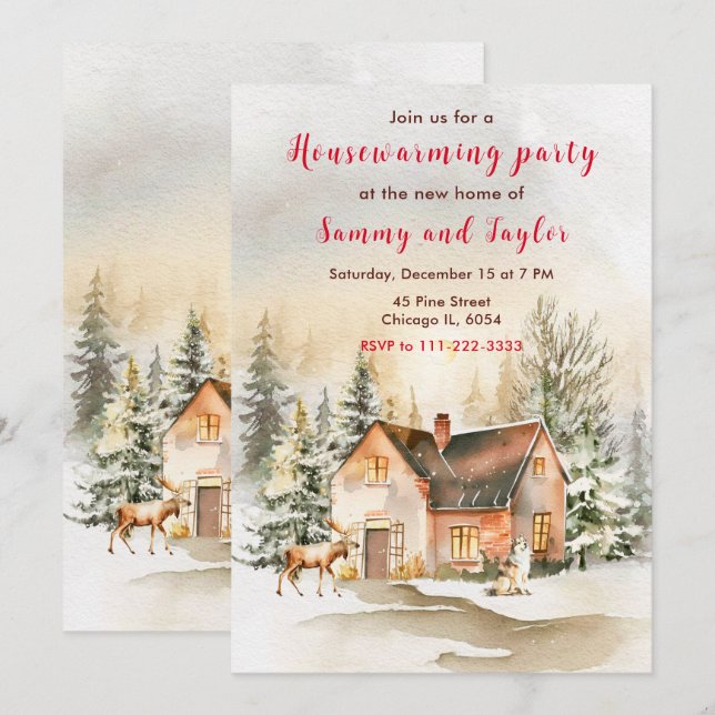 Winter Holiday Cottage Housewarming Party Invitation (Front/Back)
