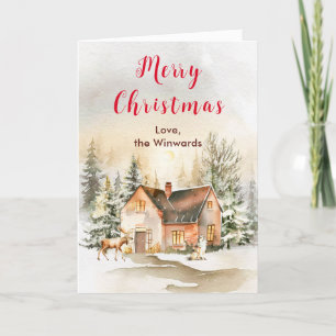 Winter Holiday Cottage Merry Christmas Card