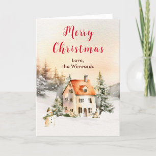 Winter Holiday Cottage Merry Christmas Card