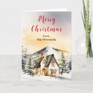 Winter Holiday Cottage Merry Christmas Card