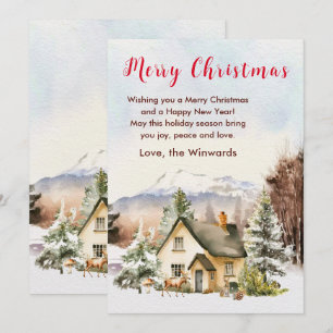 Winter Holiday Cottage Merry Christmas Card