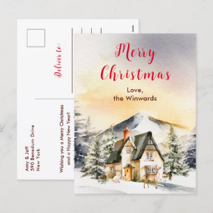 Winter Holiday Cottage Merry Christmas Postcard