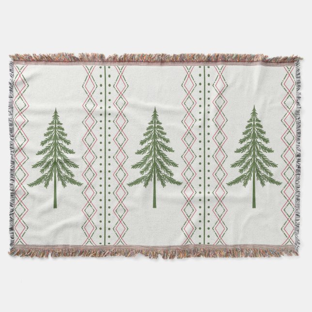 Winter Holiday Cozy Cabin Pine Tree Throw Blanket (Front)