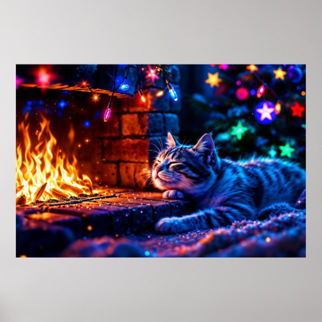 Winter holiday cute cat Christmas lights  Poster (Front)