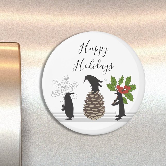Winter Holiday Cute Funny Penguins Magnet (Creator Uploaded)