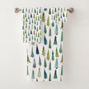 Winter Holiday Evergreen Trees Bath Towel Set