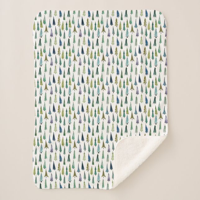 Winter Holiday Evergreen Trees Sherpa Blanket (Front)