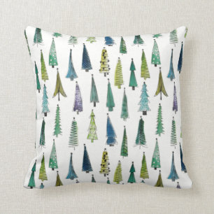 Winter Holiday Evergreen Trees Throw Pillow