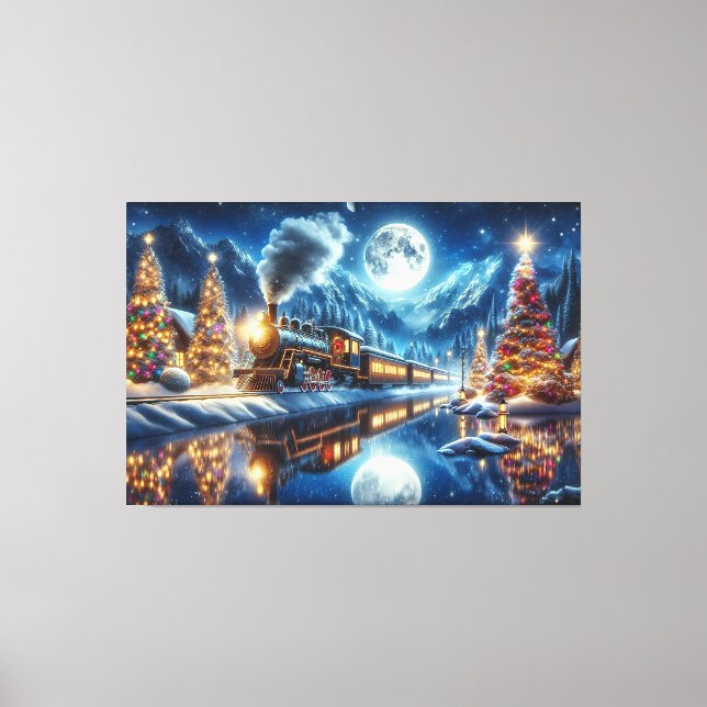 Winter Holiday Express Train Painting Canvas Print (Front)