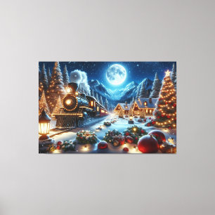 Winter Holiday Express Train Painting Canvas Print
