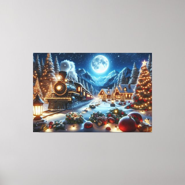 Winter Holiday Express Train Painting Canvas Print (Front)