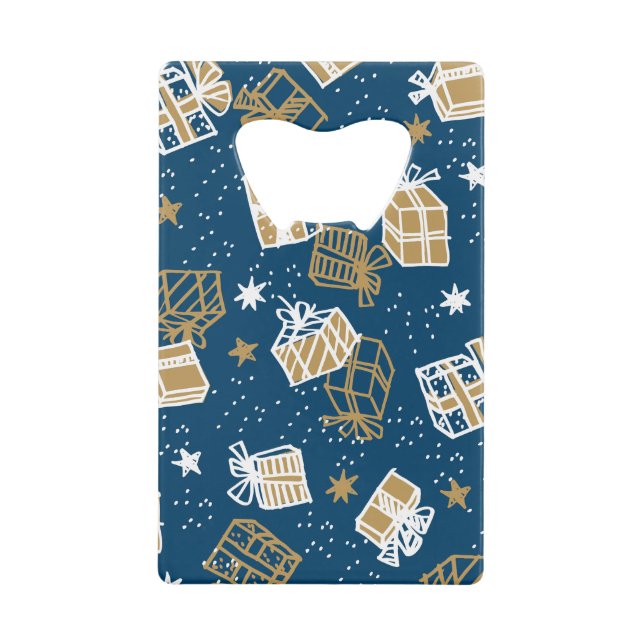Winter Holiday Gift Boxes Pattern Credit Card Bottle Opener (Front)