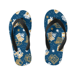 Winter Holiday Gift Boxes Pattern Kid's Flip Flops