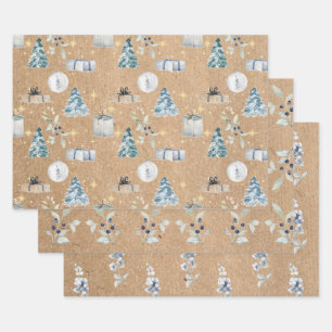 Winter holiday gift Christmas tree branches craft  Wrapping Paper Sheet