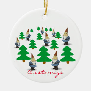 Winter Holiday Gnomes Christmas Trees Thunder_Cove Ceramic Ornament