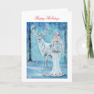 Winter Holiday goddess with deer card by Renee