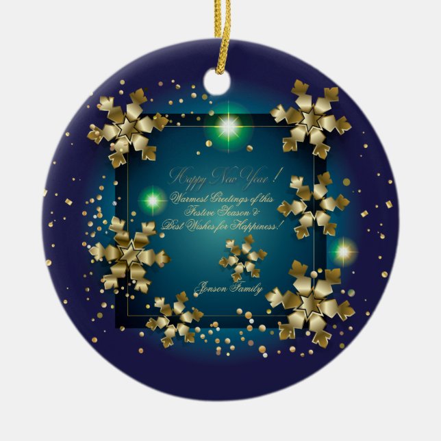 Winter Holiday Gold Decor Wishes XMAX Personalized Ceramic Ornament (Front)