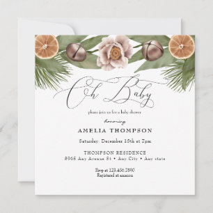 Winter Holiday Greenery Boho Baby Shower Invitation
