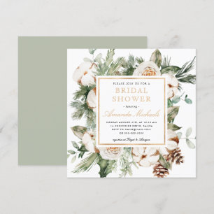 Winter Holiday Greenery Pine Gold Bridal Shower Invitation