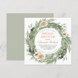 Winter Holiday Greenery Pine Rose Bridal Shower Invitation