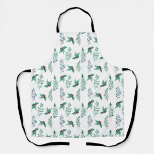 Winter holiday holly berries branches  apron