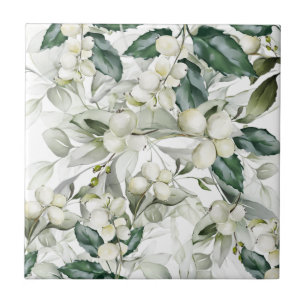 Winter holiday holly branches green pattern  tile