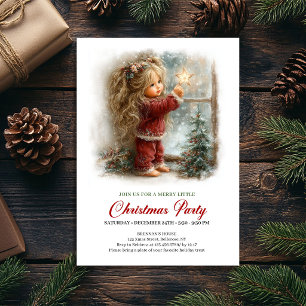 Winter Holiday Invitation Vintage Cozy Scene Girl