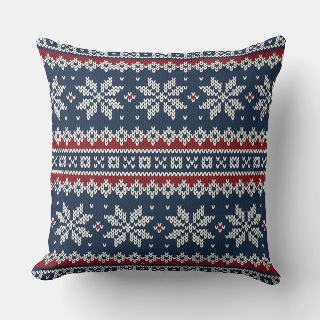 Winter Holiday Knitted Pattern Throw Pillow (Front)