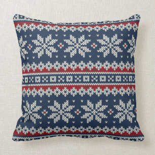 Winter Holiday Knitted Pattern Throw Pillow