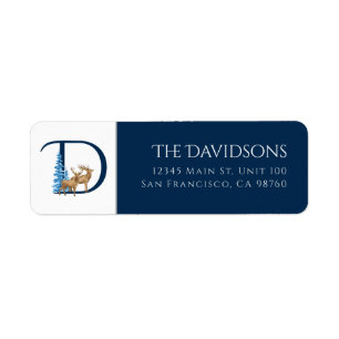 Winter Holiday Letter D Monogram Address Label