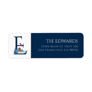 Winter Holiday   Letter E Monogram Address Label
