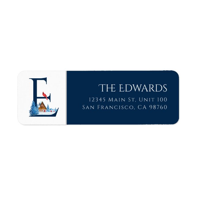 Winter Holiday | Letter E Monogram Address Label (Front)