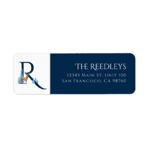 Winter Holiday Letter R Monogram Address Label