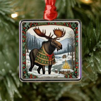 Winter Holiday Moose Metal Ornament