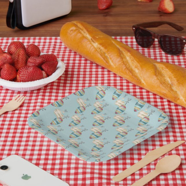 Winter Holiday Ornament Pattern Serving Tray Paper Plate (Picnic)