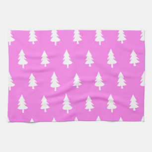 Winter holiday pine tree hot pink pattern  kitchen towel
