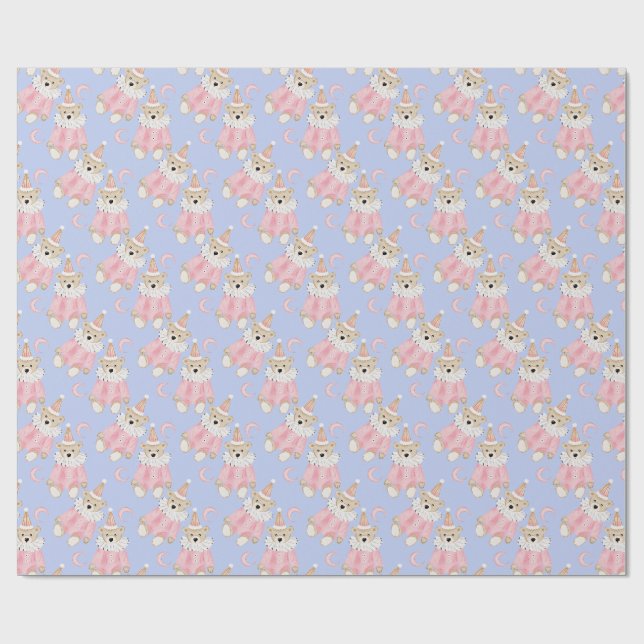 Winter holiday Pink bears kids pattern Wrapping Paper (Flat)