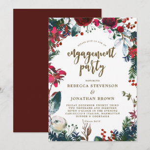 winter holiday red engagement party invitation